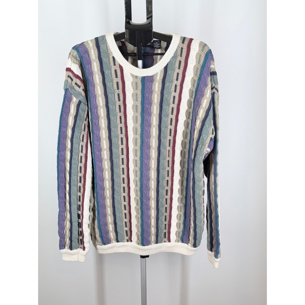 Bachrach Vintage 90s 3D Textured Knit Cotton Sweater Mens XL Coogi Style